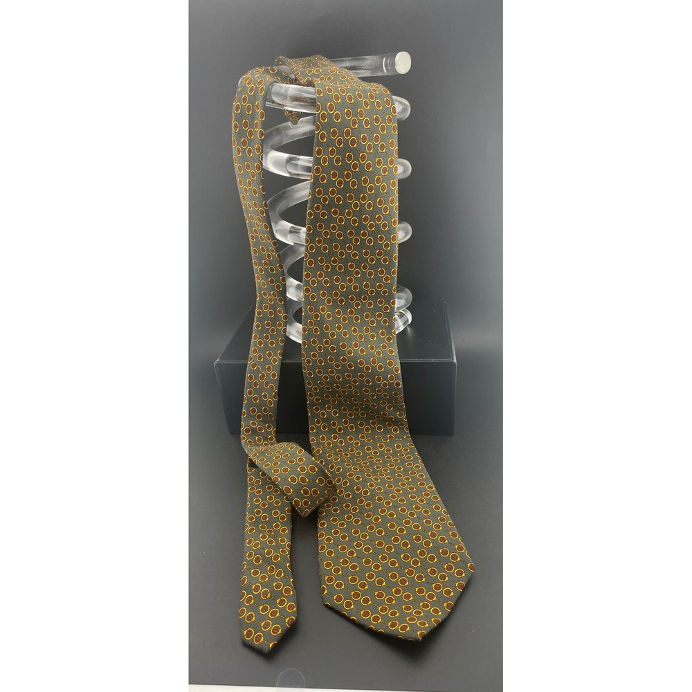 Vintage‎ Valentino Cravatte Silk Tie Gray Horsebit Medallion Geometric Italy - Picture 2 of 10